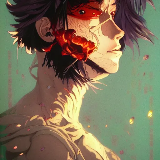 Image similar to prompt : fighter portrait soft light painted by james jean and katsuhiro otomo and erik jones, inspired by evangeleon anime, smooth face feature, intricate oil painting, high detail illustration, sharp high detail, manga and anime 1 9 9 0