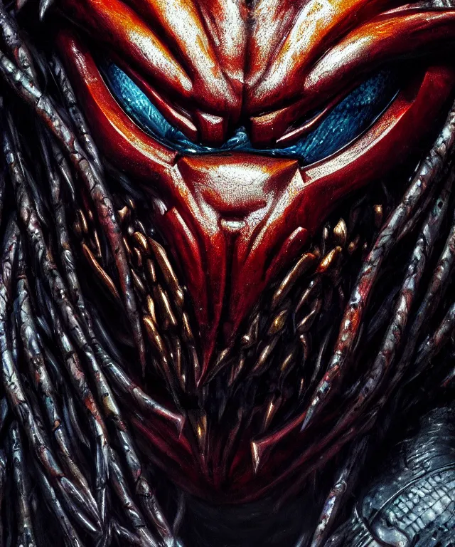 Image similar to a bust shot of the predator by ken barthelmey, oil on canvas, deep depth field, masterpiece, trending on artstation, featured on pixiv, cinematic composition, hyper - detailed, hd, hdr, 4 k, 8 k