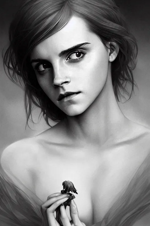 Prompt: beautiful pale emma watson, dark fantasy, cinematic lighting, intricate, elegant, highly detailed, digital painting, artstation, smooth, sharp focus, illustration, art by artgerm and greg rutkowski and zdislav beksinski and alphonse mucha and Wayne Barlowe and william-adolphe bouguereau