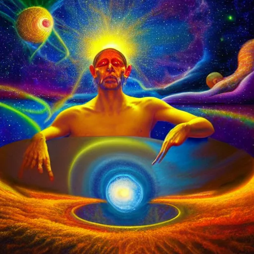 Prompt: god creating the universe. masterpiece. accidentally tripping on dmt and acid, psychedelic experience, overwhelming psychosis of self realization and burning awakening, ultra high definition, unreal engine 5, hyperrealism, masterpiece composition, by casey weldon, barclay shaw 8 k photorealistic