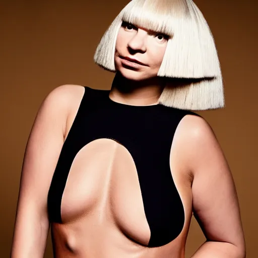 Image similar to sia furler wearing a skin colored leotard full body artistic photoshoot