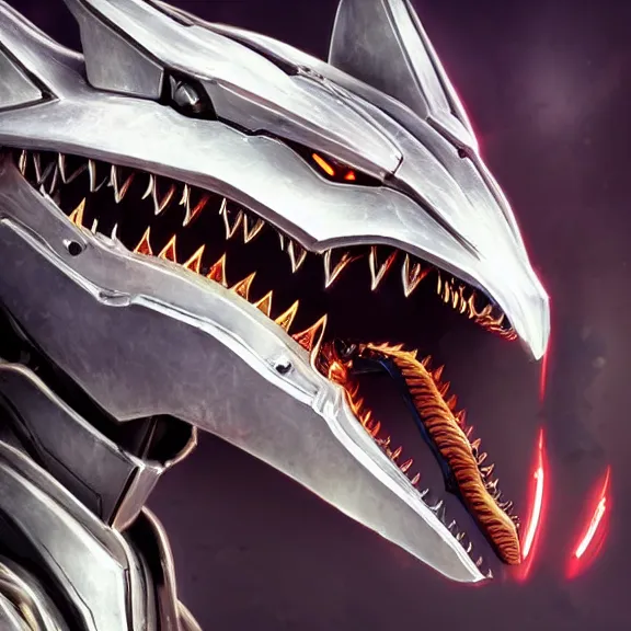 Image similar to close up mawshot of a perfect cute elegant beautiful stunning anthropomorphic hot female robot mecha dragon, with sleek silver metal armor, glowing OLED visor, looking the camera, open dragon maw being highly detailed and living, pov looking into the maw, food pov, micro pov, vore, digital art, pov furry art, anthro art, furry, warframe art, high quality, 8k 3D realistic, dragon mawshot art, maw art, macro art, micro art, dragon art, Furaffinity, Deviantart, Eka's Portal, G6