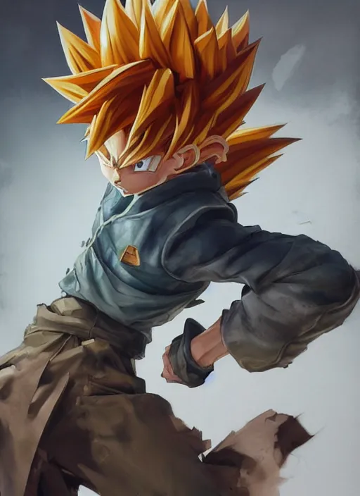 Image similar to semi reallistic gouache gesture painting, by yoshitaka amano, by ruan jia, by Conrad roset, by dofus online artists, detailed anime 3d render of goku KID super Saiyan, young goku blond, portrait, cgsociety, artstation, rococo mechanical, Digital reality, sf5 ink style, dieselpunk atmosphere, gesture drawn