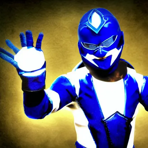 Prompt: blue santa claus as the blue power ranger, digital photography, high detailed