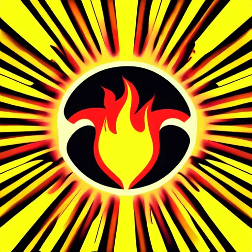 Prompt: cartoon building on fire as logo, burning, flames, symmetrical, washed out color, centered, art deco, 1 9 5 0's futuristic, glowing highlights, peaceful