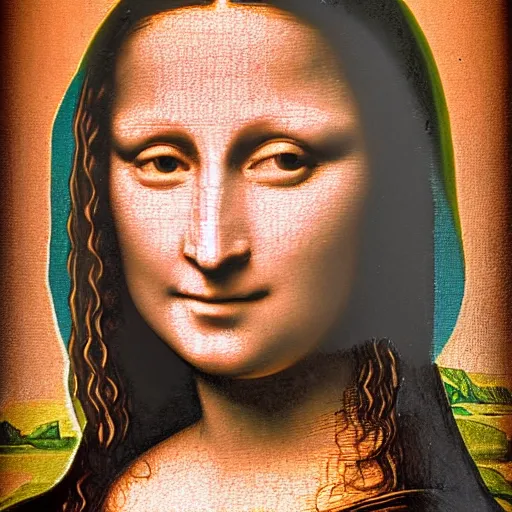 Prompt: portrait of the mona lisa, photography, photorealistic, shot on a wide angle fisheye lens