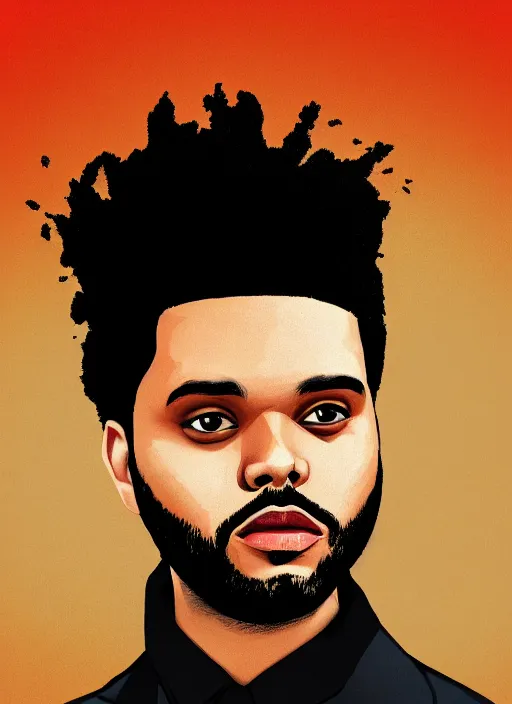 Prompt: a portrait of The Weeknd with a red suit, pop art, beautiful digital pop art, trending pop, 4k, hd, artstation