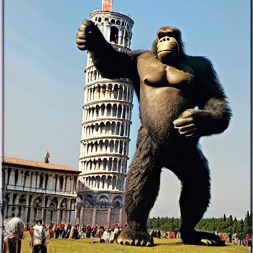 Image similar to king kong helps to straighten the tower of Pisa