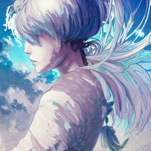 Image similar to god covered in bleach, with rhinestone eyes, covered in paralytic dreams, future pixels, illustration trending on artstation, anime. by hayao miyazaki and rossdraws and artgerm and greg rutkowski and alphonse mucha and studio ghibli and ilya kuvshinov. high quality, stunning, intricate detailed environment. 8 k