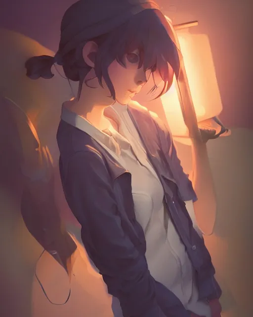 Image similar to a girl under the light of a street lamp, full shot, atmospheric lighting, detailed face, by makoto shinkai, stanley artgerm lau, wlop, rossdraws