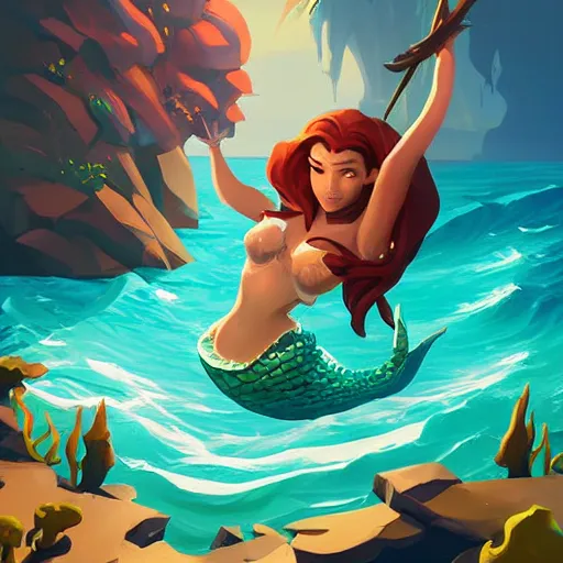 Image similar to painting mermaid treasure on sea of thieves game avatar hero smooth face median photoshop filter cutout vector, behance hd by jesper ejsing, by rhads, makoto shinkai and lois van baarle, ilya kuvshinov, rossdraws global illumination