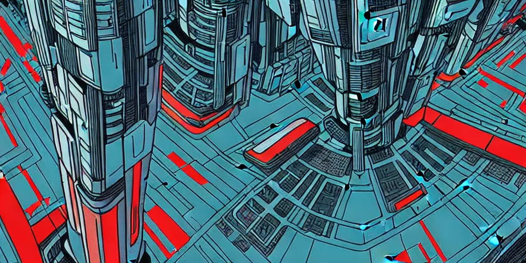 Image similar to areal view of mechanical futuristic utopian brutalist city in the style of Akira!