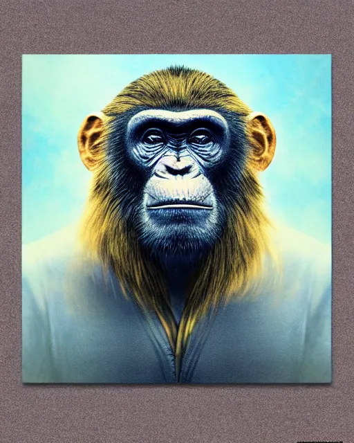 Image similar to gold, blue, very detailed high resolution illustration of a chimpanzee, 3 d, 8 k, extremely detailed, artstation