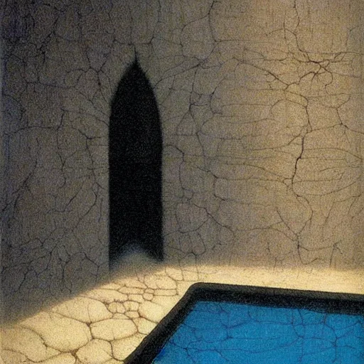 Image similar to backrooms swimming pool liminal space by zdzislaw beksinski