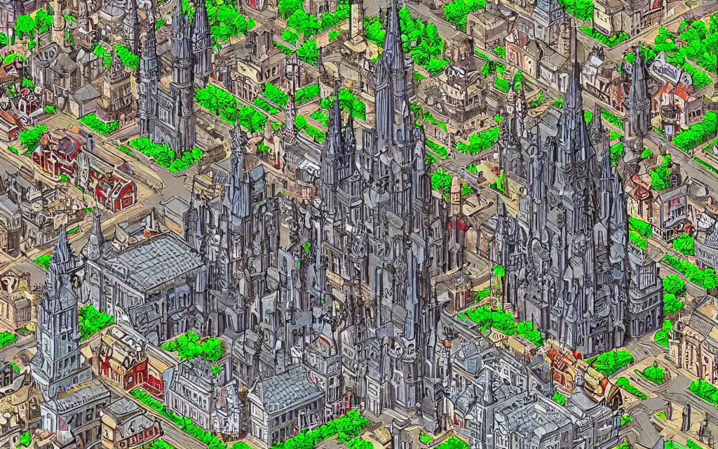 Prompt: an 18th gothic city. Pixel art.