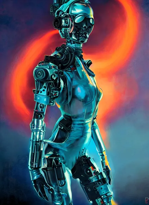 Prompt: symmetry!! dynamic pose! closeup portrait of a cyborg pirate girl, fashion cyber jumpsuit with big shoulder pads, cinematic light, backlight, windy, teal orange, smoke trails, dust particles, by gerald brom, by mikhail vrubel, by peter elson, muted colors, extreme detail, trending on artstation, 8 k
