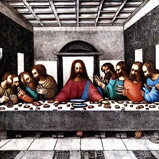 Prompt: The last supper by leonardo Davinci but Jesus and his Apostles are Anthropomorphic Otters