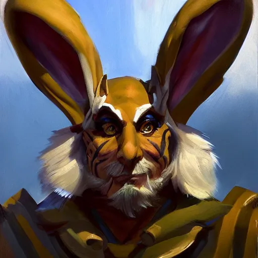 Image similar to greg manchess portrait painting of partially armored of the march hare from alice in wonderland as overwatch character, medium shot, asymmetrical, profile picture, organic painting, sunny day, matte painting, bold shapes, hard edges, street art, trending on artstation, by huang guangjian, gil elvgren, ruan jia, randy vargas, greg rutkowski