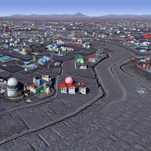 Prompt: norilsk russian city, street view, final fantasy xiv, lunar soil, moonwalker photo, city street on the moon, a detailed image of a future norilsk - game rendered, 4 k, detailed