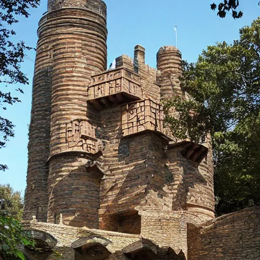 Prompt: Medieval Castle designed by Frank Lloyd Wright