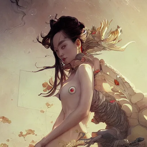 Prompt: lee jin - eun by nicola samuri, m. w. kaluta, peter mohrbacher, rule of thirds, seductive look, beautiful