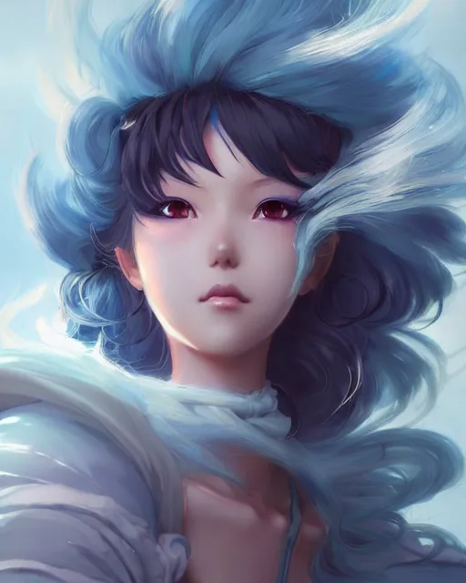 Image similar to character concept art of an anime thunderstormy cloud goddess | | cute - fine - face, pretty face, realistic shaded perfect face, fine details by stanley artgerm lau, wlop, rossdraws, james jean, andrei riabovitchev, marc simonetti, and sakimichan, tranding on artstation