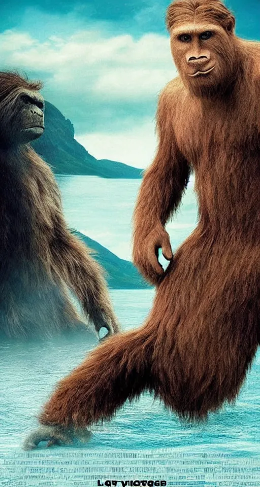 Prompt: Movie Poster for “Bigfoot vs The Loch Ness Monster.”