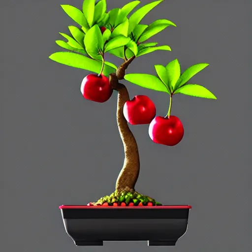 Image similar to bonsai fruit tree with cherries! but minimalistic concept art by frank stella gilleard james whalen tom, colorful, soft light, trending on artstation, minimalism