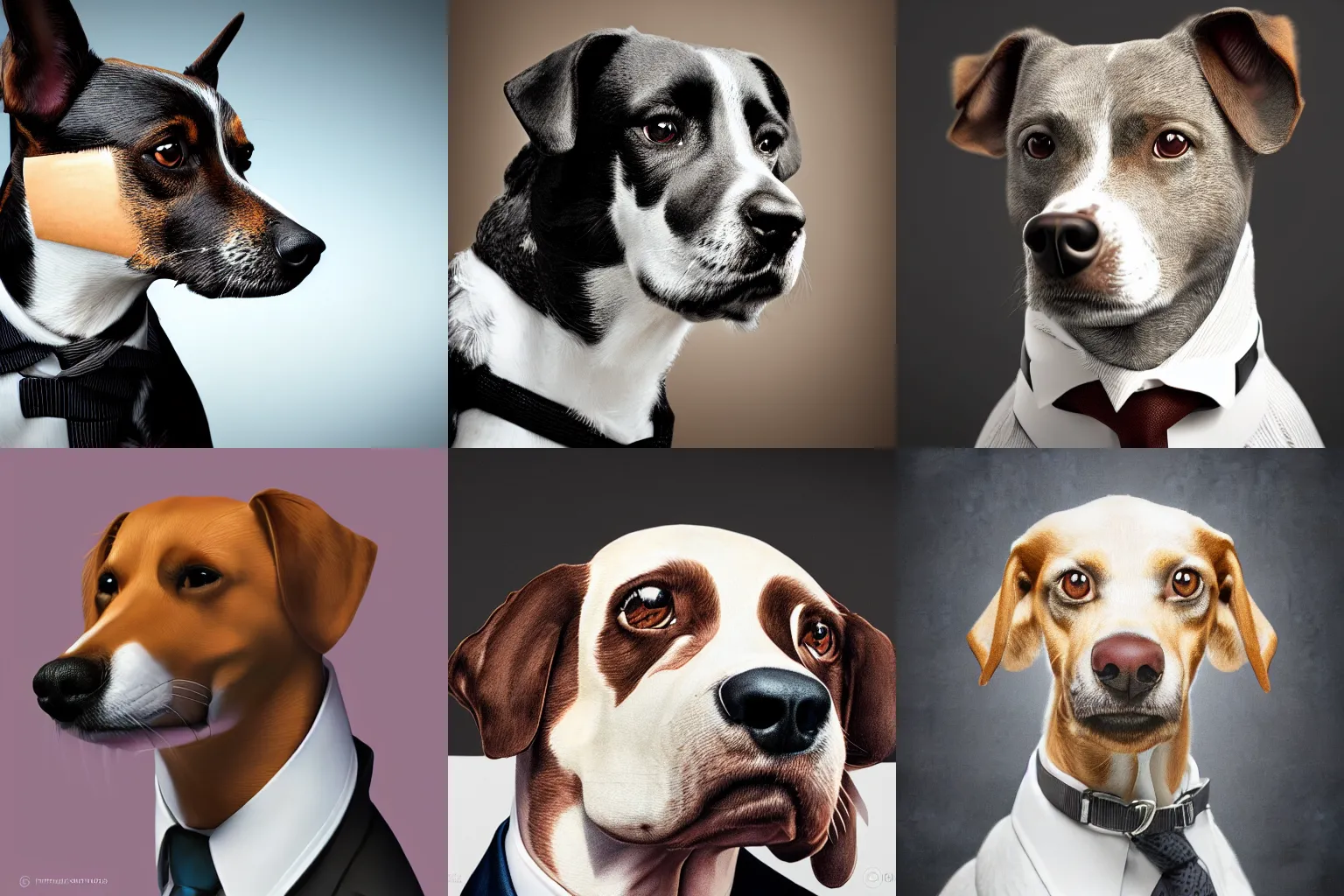 Image similar to portrait of a business dog, super detailed, hyper realism, sharp focus, stylized, boxart, octane, medium shot