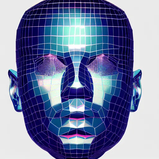 Image similar to a 3d human head made up of shiny holograms