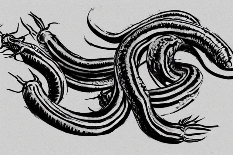 Image similar to Sketch of a tattoo of a centipede, b&w, very precise