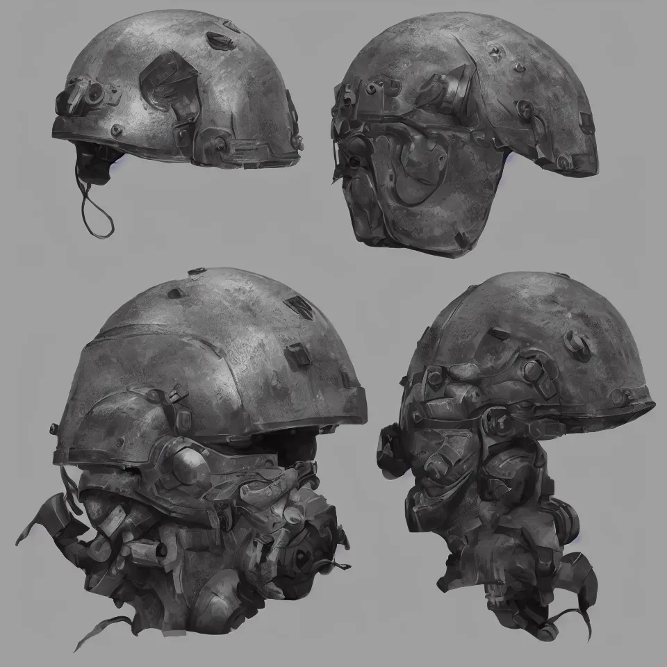 Prompt: epic mechanical headgear combat vision helmet highly detailed, digital painting, concept art, smooth, sharp focus, simple draft artstation
