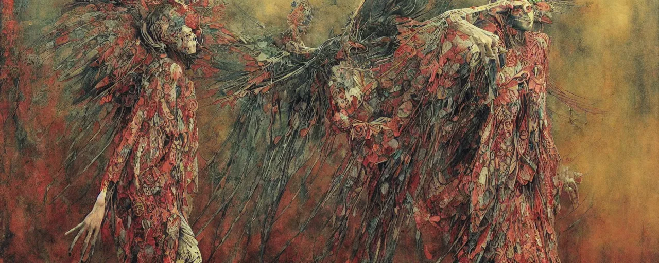 Prompt: realistic detailed image of the Angel of Death, Neo-Gothic, gothic, rich deep colors. Beksinski painting, part by Adrian Ghenie and Gerhard Richter. art by Takato Yamamoto. masterpiece