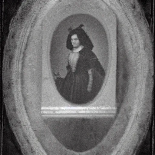 Prompt: photograph from the 1600s, faded, blurry, unclear, first ever photograph