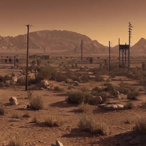 Image similar to Matte painting of of New Vegas in the middle of the Mojave wasteland 4k detailed