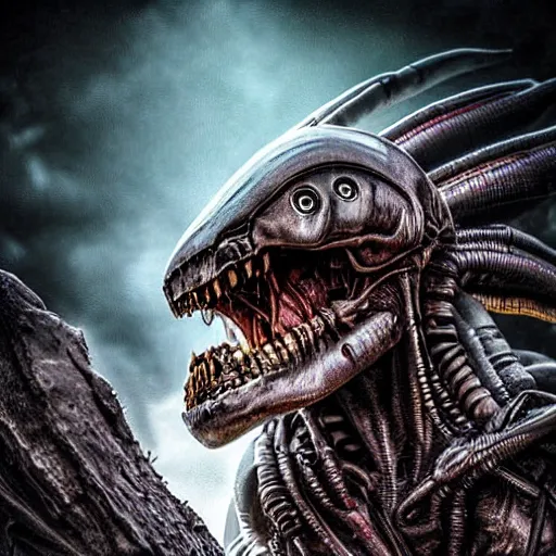 Prompt: alien predator, dramatic shot, scary, eery,