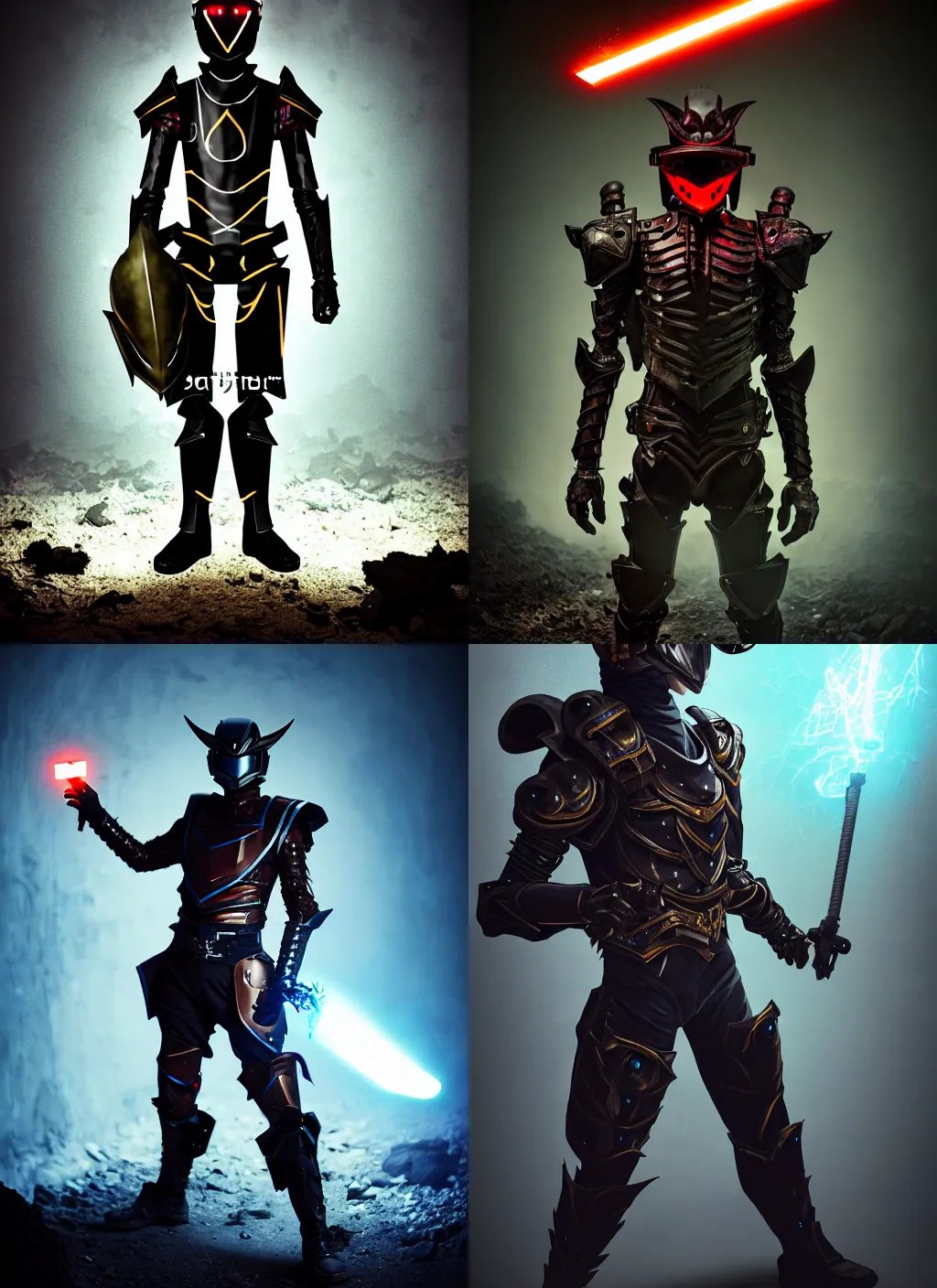 Prompt: character portrait of a high fantasy kamen rider gunslinger standing in an abandoned coal mine doing a henshin pose, glowing eyes in helmet, glowing eyes, demonic dragon inspired armor, broken pipes, muted colors, tense atmosphere, good value control, matte painting, minimal artifacts, sharp focus, 8 k, rubber suit, pvc armor, dramatic lighting, frank frazetta