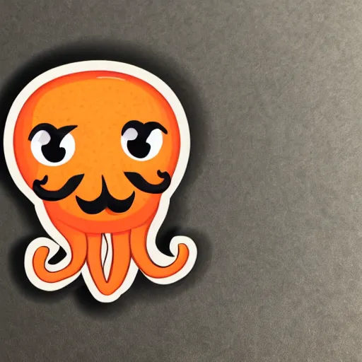 Prompt: sticker of a cute orange squid with a moustache