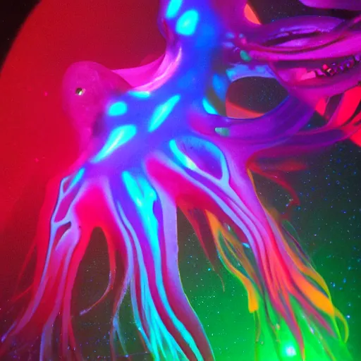 Image similar to rainbow cosmic volumetric lights squid