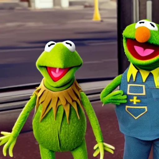 Image similar to the muppets as grand theft auto characters, 4k, high detail, high-resolution photograph