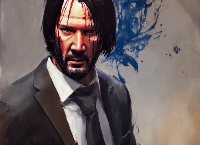 Prompt: a highly detailed beautiful portrait of john wick as kratos, by gregory manchess, james gurney, james jean