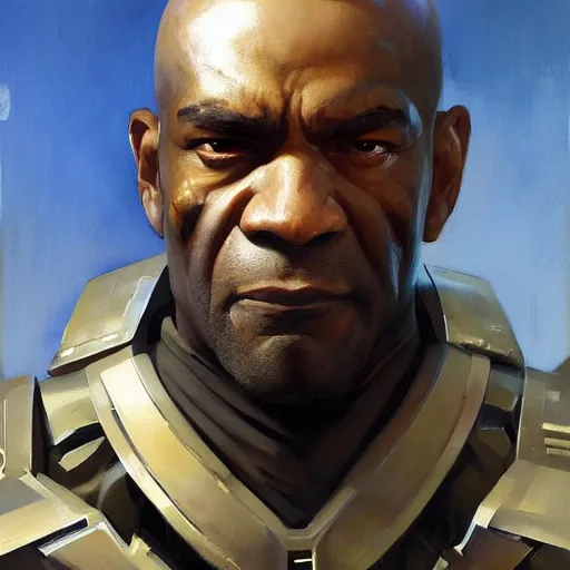 Image similar to greg manchess portrait painting of light armored trevor phillips as overwatch character, medium shot, asymmetrical, profile picture, organic painting, sunny day, matte painting, bold shapes, hard edges, street art, trending on artstation, by huang guangjian and gil elvgren and sachin teng