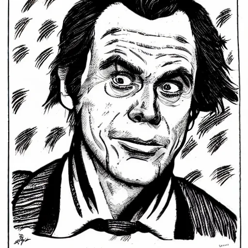 Image similar to a portrait of Jim Carey drawn by Robert Crumb