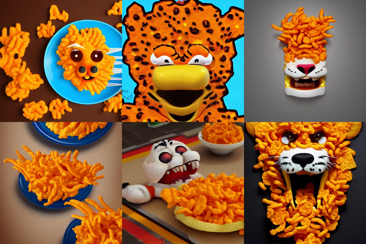 Prompt: Cheetos Frosted Flakes tony the tiger, realstic, angry about his nachos, digital art, trending, vent art, food photography, cinatic meme, 4k, artstation, 3d, highly detail