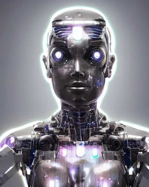 Image similar to photo of female dancer as a cyberpunk mecha humanoid robotic head shoulder parts with straight bright led lights, under heavy rain, wet skin with water dripping down face, ultra - realistic and detailed, 8 k