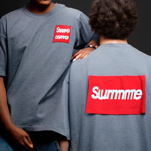 Image similar to short kid wearing a supreme shirt, detailed, studio