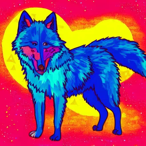 Image similar to a crystal wolf in front of a full moon, pop art, high definition