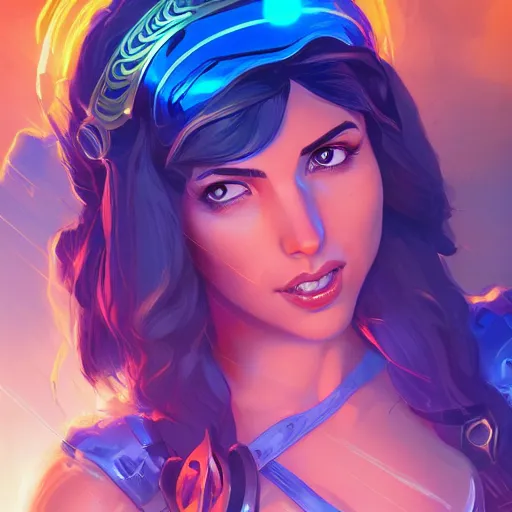 Prompt: Portrait of Ana de Armas as Athena, a full powered goddess, shining eyes, fiery menacing face, mattepainting concept Blizzard pixar maya engine on stylized background splash comics global illumination lighting artstation lois van baarle, ilya kuvshinov, rossdraws