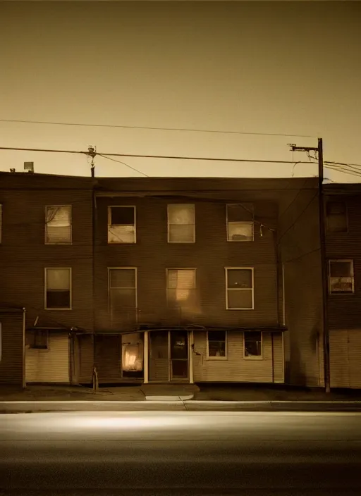 Image similar to a detailed photographic render of a 1 9 5 0 s american suburb at night by todd hido, photoreal, 4 k, mist