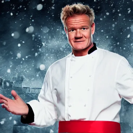 Image similar to gordon ramsey starring as the santa clause movie, movie still, 8 k